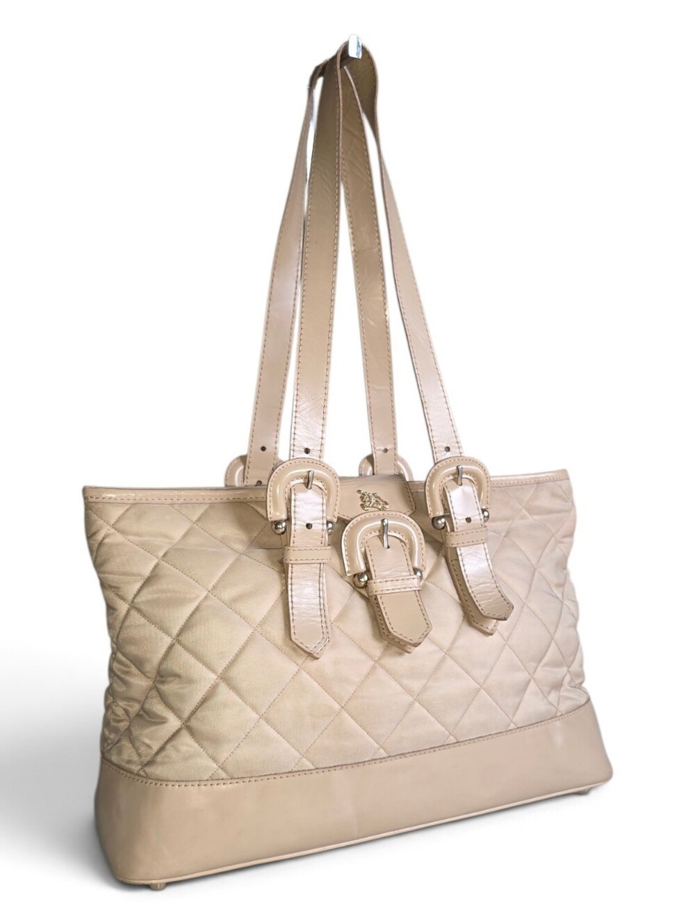 Burberry Nylon Quilted Beige Women’s Tote Bag with Buckle Accents
